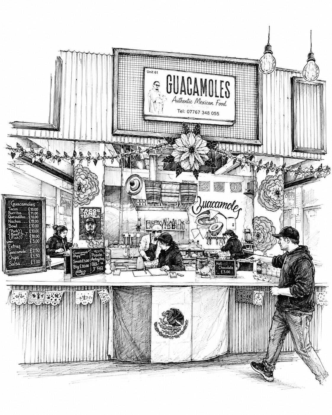 Illustration of the Guacamoles stall at Rye Lane Market