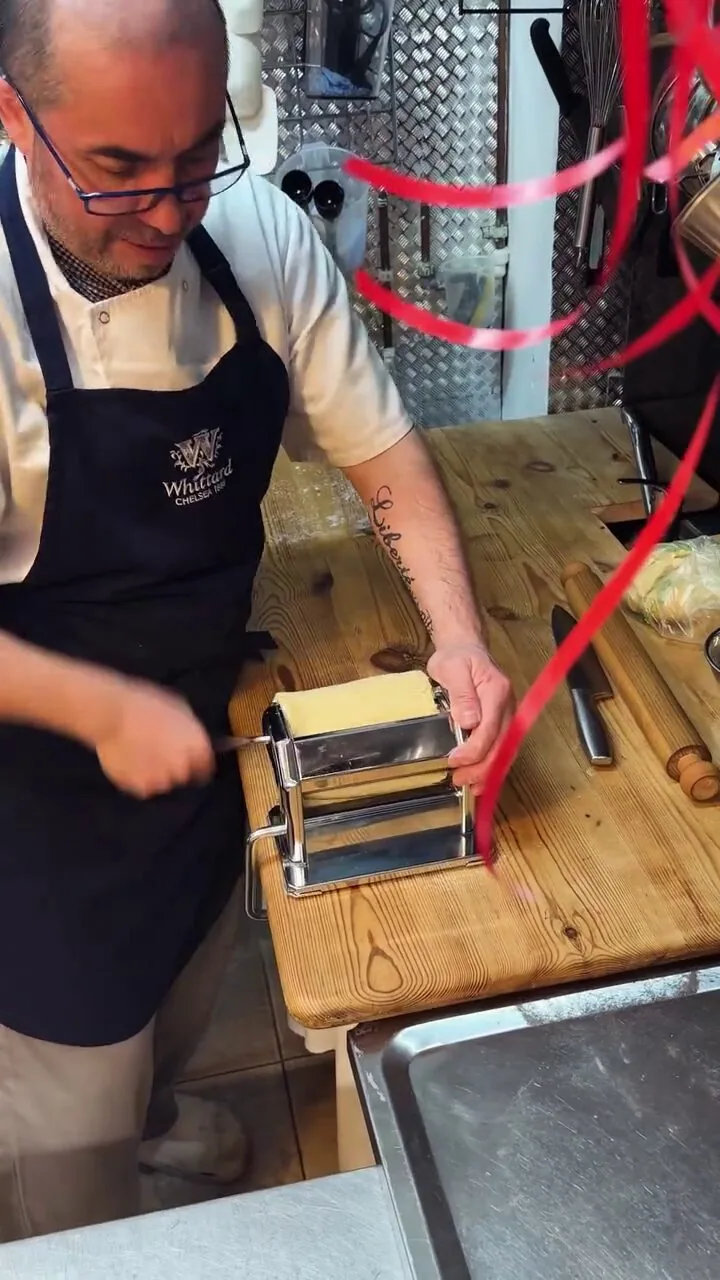 The chef at Rustic rolling fresh pasta by hand